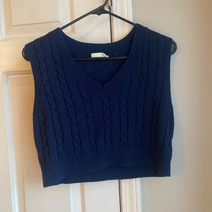 Altard State Navy Blue Cable Knit Sleeveless Cropped Top